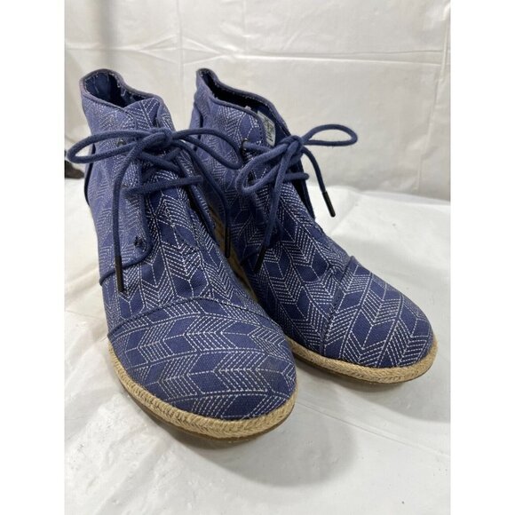 Toms Shashiko TOMS Blue Canvas Desert Wedge Bootie Espadrille 8.5 - Picture 14 of 14
